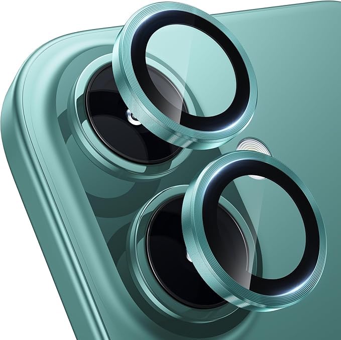 Image of CLITZ for iphone 16 /16 Plus camera lens protector Tempered Glass Aluminum Alloy Ring with Camera Cover (Green)