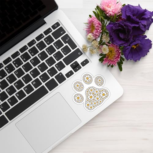 Image of Sunflower Paw Print Sticker 5 Inch Dog Lover Floral Paw Vinyl Decal Waterproof Pet Lover Sticker for Car Bumper Laptop Water Bottle Window
