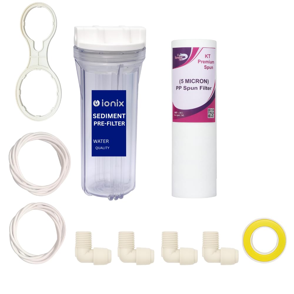 IONIX Transparent pre Filter for ro Water Purifier, Full Transparent See Thru Pre Filter housing Kit & Combo for All RO/UV/UF Water purifiers (Full Transparent Pre Filter Kit, with 1 KT Premium Spun)-image-48