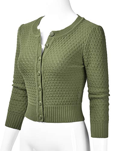 Eimin Women's Crewneck Button Down 3/4 Sleeve Cropped Cardigan Sweater Sage Xl #TOP1