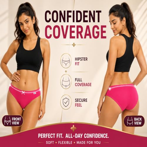 Image of XJARVIS CARIBEANCHIC Women's Hipster Panty, Combed Cotton Stretch Underwear, Full Coverage Bikini Brief, Soft Breathable Everyday Innerwear
