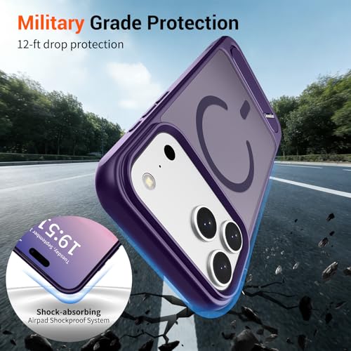 Image of SUPFINE Magnetic for iPhone 17 Pro Max Case Translucent Matte Phone Cover | (Built-in Invisible Kickstand)(Compatible with MagSafe)(Military Grade Drop Protection) Deep Purple