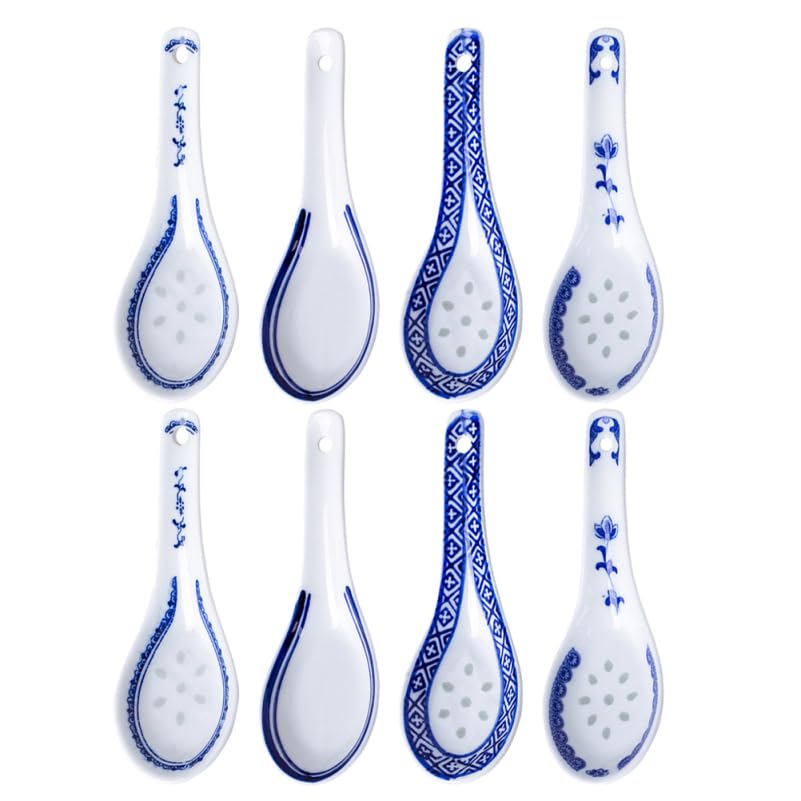 Alipis Lot De 8 CuillèRes À Soupe En Porcelaine Chinoise Motifs Bleus Pour Soupe Ramen Wonton Et Repas Asiatiques En CéRamique 5.31X1.77X0.79in
