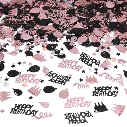 Image of Rose Gold and Black Happy Birthday Confetti, 3000 Pcs Birthday Cake Table Metallic Foil Confetti Party Table Decor for Party, Baby Shower, DIY Arts and Crafting