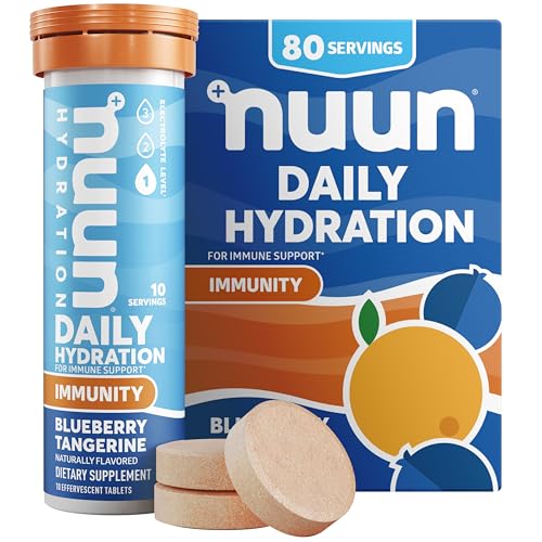 Image of Nuun Immunity Electrolyte Tablets with Vitamin D, C, E, & A, Ginger, Elderberry, Magnesium & 4 Other Essential Electrolytes, Vegan, Blueberry Tangerine, 8 Pack (80 Servings Total)
