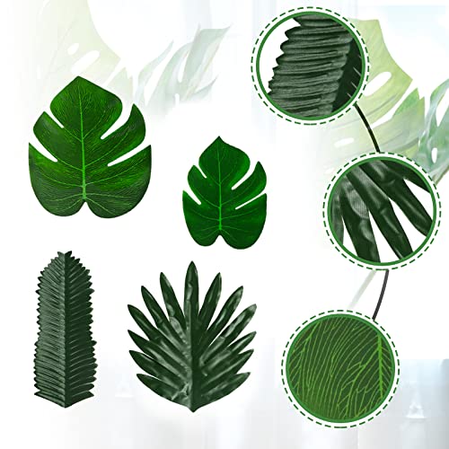 Pietypet Artificial Palm Leaves, 48 Pieces 4 Kinds Artificial Tropical Leaves Plant Palm Luau Party Faux Monstera Leaves For Hawaiian Luau Party Jungle Beach Table Leave Party Decorations #TOP5
