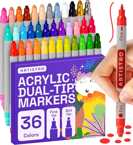 ARTISTRO Precision Dual-Tip Acrylic Paint Marker Pens - Set of 36