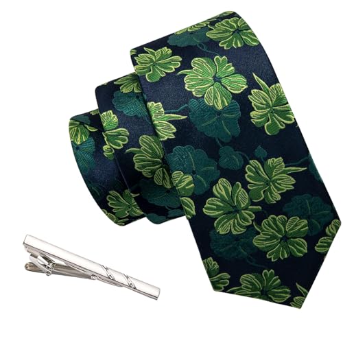 Image of Barry.Wang Floral Ties for Men Flower Necktie with Tie Clip Formal