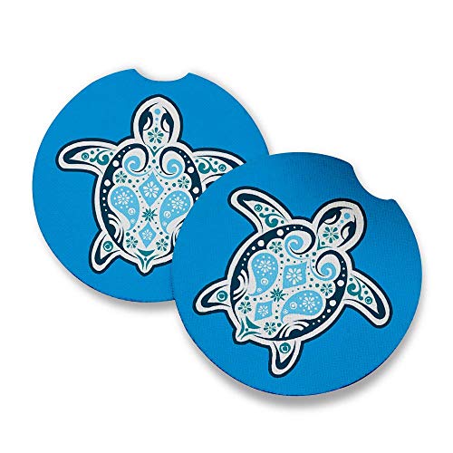 Blue Sea Turtle. Car Coasters for drinks Set of 2. Perfect Car Accessories with absorbent coasters. Car Coaster measures 2.56 inches with rubber backing