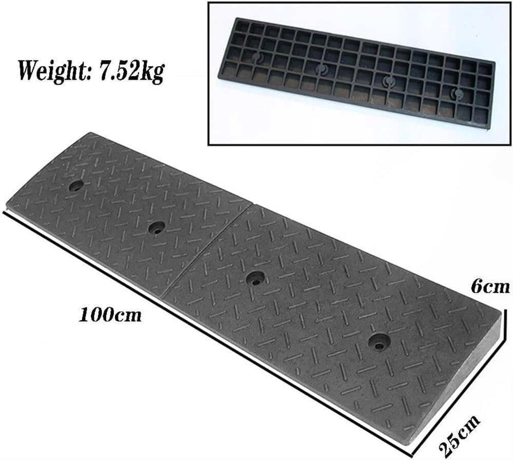 Heavy Duty Rubber Driveway Curb Ramp - 100x25x7 cm Threshold for Cars, Trucks, Scooters, Motorcycles, and Loading Docks, with Fixing Screws Included(100x25x6cm)