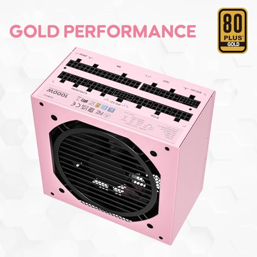 Image of Vetroo 1000W Pink Power Supply ATX 3.1 Ready Dual PCIe 5.1, 80 Plus Gold Full Modular, Eco Mode with 120mm FDB Fan, Compact Size, 10 Year Warranty for Gaming PC