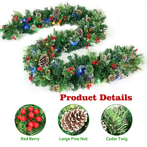 Jin&Bao 9Ft Christmas Garland With Lights 100Led Prelit Pine Garland Christmas Decorations With Timer 8 Modes For Mantle Stairs Door Outdoor Indoor Winter Decor (Colorful) #TOP1