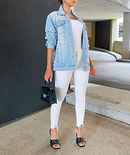 MACCHIASHINE Women's Letter Patchwork Long Sleeve Ripped Jean Jacket Sexy V Neck Loose Printed Distressed Denim Outfits2