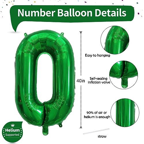 Image of Dark Green Number Balloons for Kids, 40 Inch Foil Helium 0-9 Set Balloons, Self Inflating Big Number 0 Balloon for Boys Girls Age Birthday Party Baby Shower Anniversary Jungle Decoration Supplies