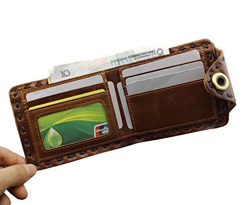 Vintage Biker Leather Bifold Snap Wallet With Chain for Mens or Boys3