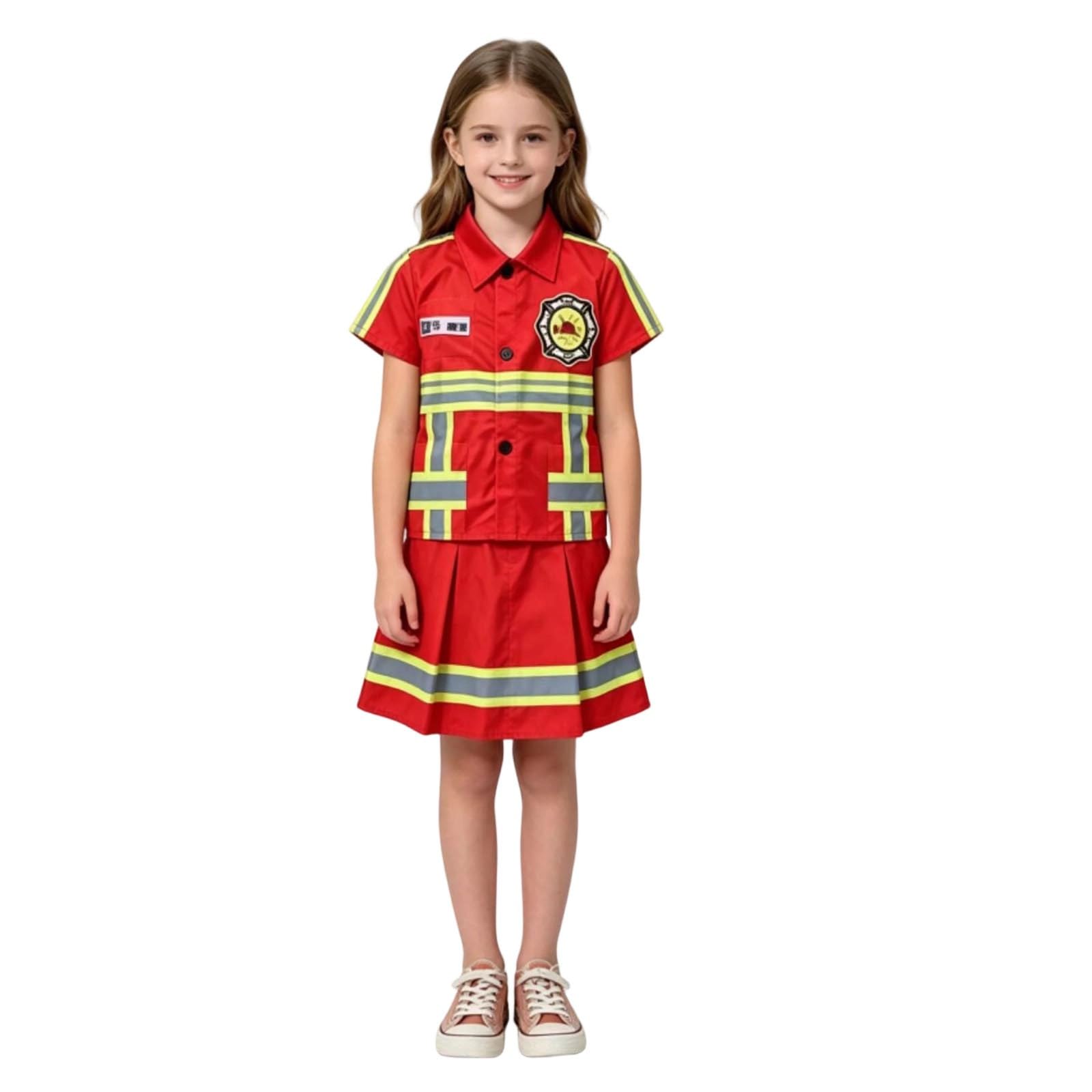 MOVAWAKY Fireman Costume For Kids 2-3 Years Dress Up Firefighter Outfit Boys And Girls With Complete Accessories Set Fire Dress-Up Fancy Halloween Jacket Trousers Book Week (#A1-Red,7-9 Years)