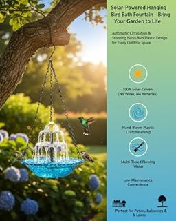 Solar Cascade Hanging Bird Bath Fountain Heater Solar Powered Birdbath Hummingbird Water Fountain Large 3 Layers Bird Bath Pump Glass Bowl for Outdoor Patio Yard Garden Lawn Decoration(Blue)