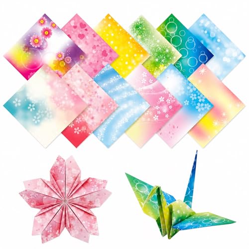 Buntes Origamipapier mit 12 Mustern 150 Blatt Faltpapier 15x15 cm für Kinder Basteln & Kreative DIY-Ideen