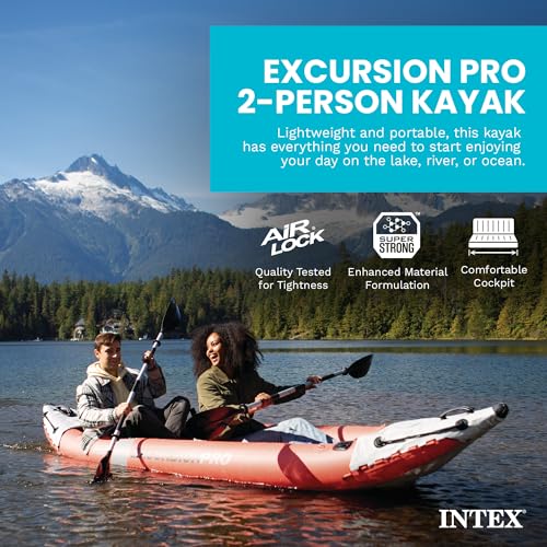 Image of INTEX 68309EP Excursion Pro K2 Inflatable Kayak Set: Includes Deluxe 86in Kayak Paddles and High-Output Pump - SuperTough PVC - Adjustable Bucket Seat - 2-Person - 400lb Weight Capacity