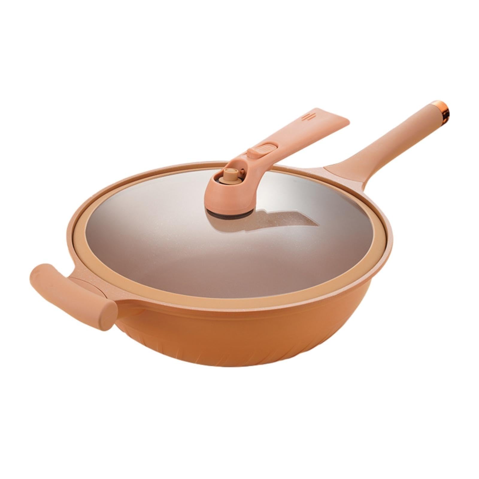 AENZA Non Stick Clay Wok with Steamer Basket, Wok Micro Pressure Frying Non Stick Household Pan, 12.6in Multifunctional Pottery Clay Non Stick Micro Pressure Pot (Pot+Show)