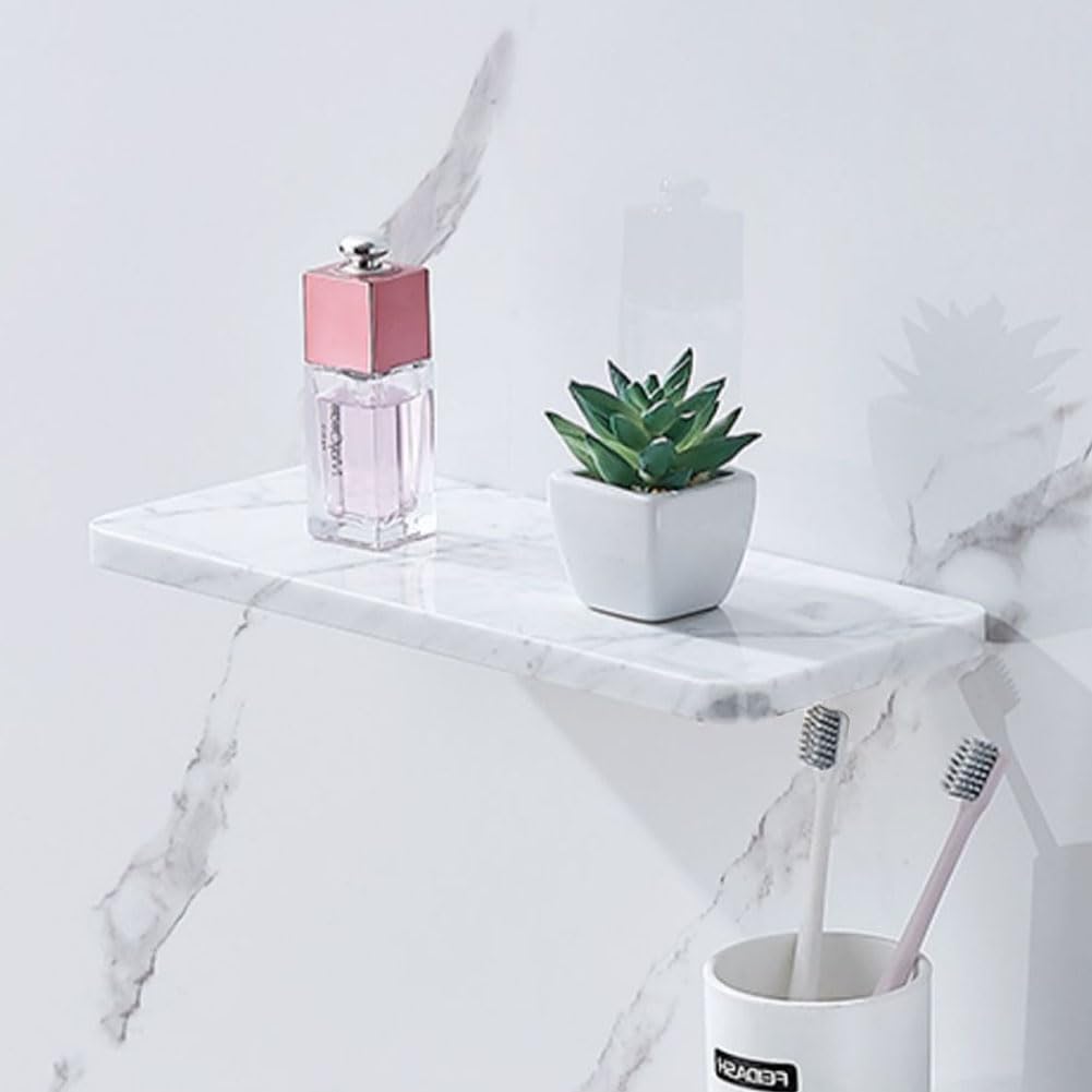 Marble Shower Shelf, 10.4 Inch x 6.4 Inch x 0.4 Inch, 100% Natural Marble, Modern Floating Shelf Wall Mount for Shower Enclosure Decor, 2 Sheet, DLS213
