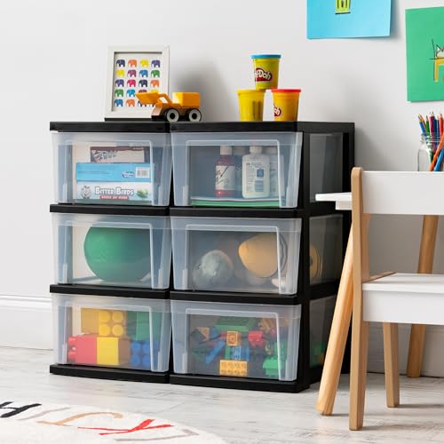 IRIS USA Plastic Drawer Storage Organizer, 3-Drawers, 2-Pack, for Classroom Art Craft Supplies, Bathroom Bedroom, Laundry Room, Black/Clear - Image 3