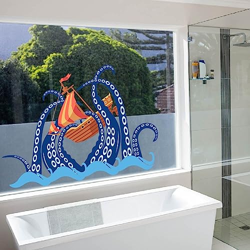 SUPERDANT Octopus Tentacles Wall Stickers Ocean Sailboat Vinyl Wall Decal Sticker DIY Octopus Bathroom Decoration for Living Room Bedroom Toilet Decor - Image 3