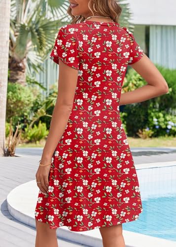 Image of Zeagoo Womens Summer A-Line Dress with Pockets Mini Short Sleeve Dresses Flowy Beach Swing Dress 2026 Vacation Travel