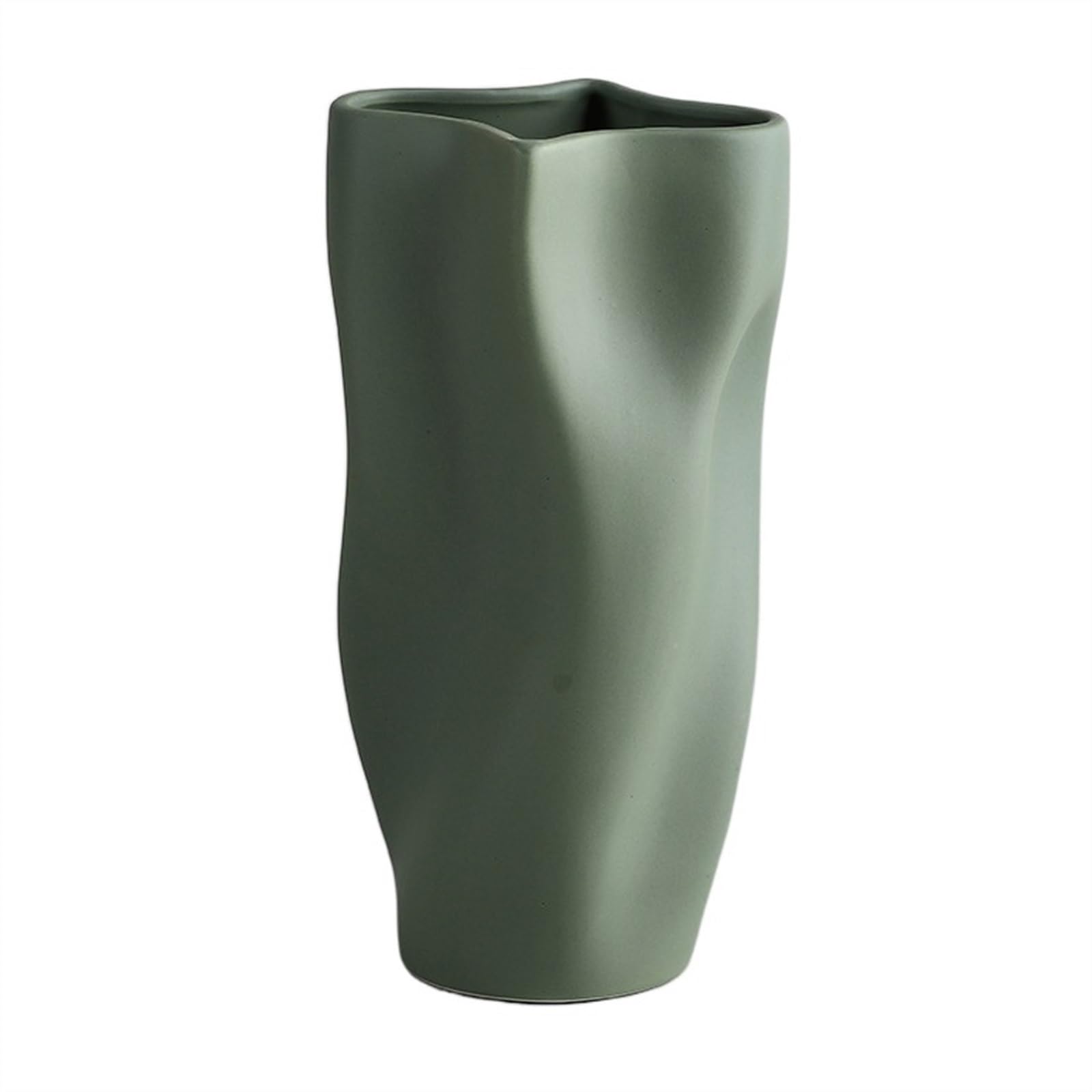 Flower Decoration Green White Simple Irregular Ceramic Vases Decorations Tabletop Vase Dry Flowers for Living Dining Room Kitchen(Green)