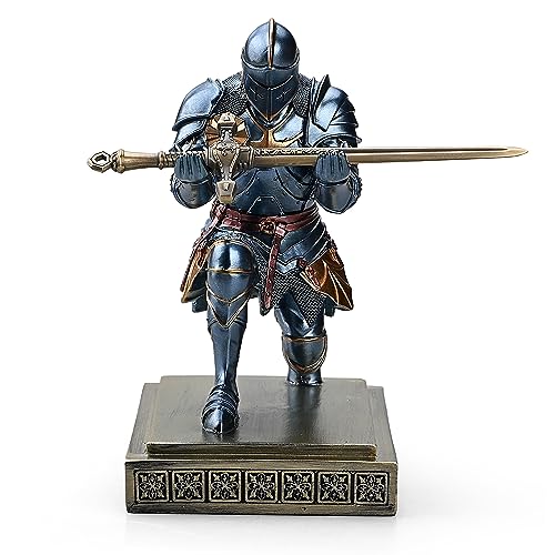 Amoysanli Medieval Armored Warrior Knight Pen Holder Desk Organizers and Accessories Resin Pencil Holder Paperweight as Gift with a Cool Letter Opener for Desk (Blue) - Image 3