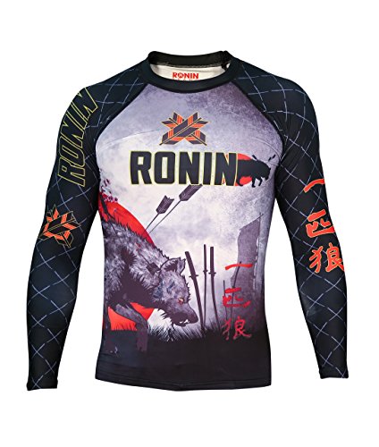 Ronin Base Layer Long Sleeve Shirt - Rash Guard Shirt for MMA, BJJ, Sports - Thermal Top - Lone Wolf Design - Durable & Comfy