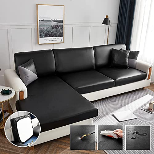 LINGKY Housse Canape Élastique d'angle, Housse de Coussin de Canapé, Housses de Siège de Canapé en Faux Cuir, Housse Coussin D'assise pour Canapé...