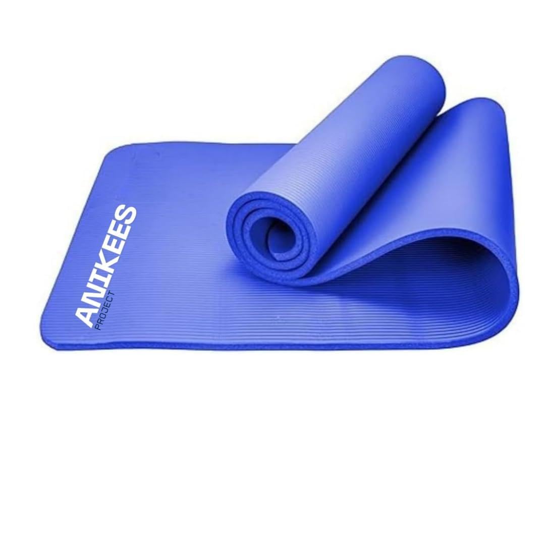 ANIKEES Extra Thick Yoga Mat, 183 x 60 cm, Multi-Purpose, NBR Foam Exercise mat, For Yoga, Pilates stre,tching, resistance work outs (Blue)