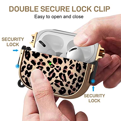Image of Maxjoy for AirPods Pro 2nd /1st Generation Case with Lock, Cute AirPods Pro 2 Case Lock Protective Hard AirPod Pro Cover for Women Men with Keychain for Airpod Pro (2023 /2022 /2019), Leopard