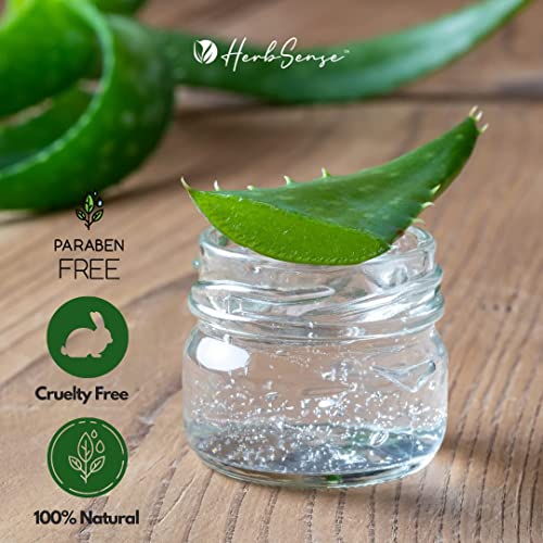 Image of Herbsense Hydrating, moisturizing, and non-sticky gel for skin and hair, packaged in a glass jar, Pure Aloe Vera Gel Combo 180 Gm Pack of 3