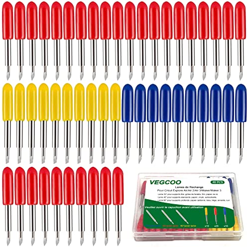 40 Ersatzklingen, kompatibel mit Cricut Explore Air 2/Air 3/Maker 3/Expression, Klingen 30/45/60 Grad, Ersatzklingen, Cricut Zubehör (40 Stück)