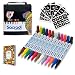 Paint Pens for Painting Glass Rock Wood Ceramic Metal Canvas Mug Porcelain - Set of 12 Vibrant Colors Fine Point Tip Permanent Markers Water-Based + eBook + 68 PVC Drawing Stencils + Fabric Case