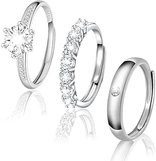 مجموعة خواتم من الفضة الاسترلينية، خواتم فضية قابلة للتكديس للنساء، قابلة للتعديل، خاتم نسائي لعيد الميلاد والكريسماس (3 قطع)