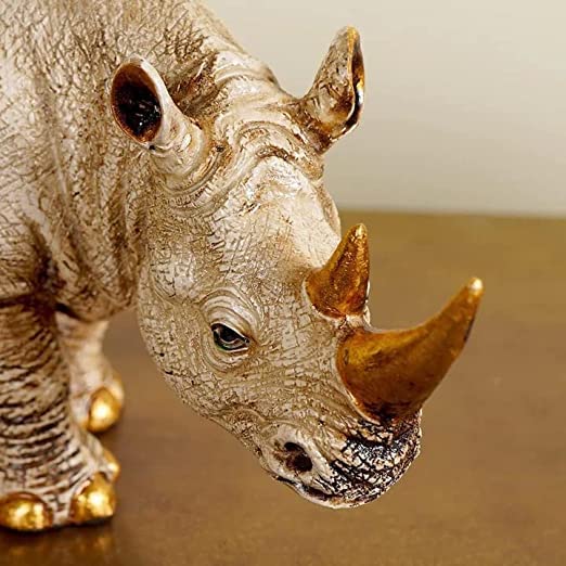 Arrakasta Crafts Golden-Horned Rhino Table Accent Showpiece Made by Polyresin - Brown (11.5 in x 2.5 in x 5.4 in, 1 Piece, 450 GR) 1