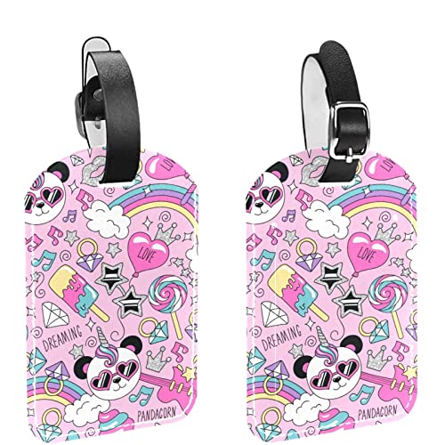 Lot de 2 étiquettes de bagage en cuir PU avec motif licorne et panda pour homme et femme Cover