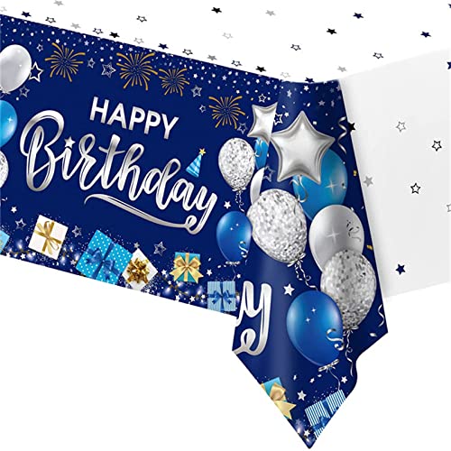 137*274cm Happy Birthday Disposable TableCloth Tablecover for Girls Boys Birthday Party,Blue Rectangular Dining Table Cover Plastic Tablecloths for Baby Girls Boys Men Women Birthday Party Decorations