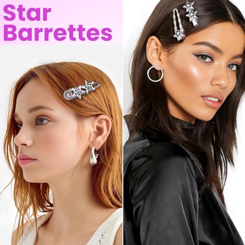 10pcs Pinzas de Pelo Estrella, Broches de Metal Antideslizantes para Mujer, Accesorios Vintage Y2K 2000s en Plata miniatura 3