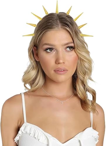 Miniatura 5 de Diadema de diosa con corona de halo, tiaras de pico dorado, aro de metal dorado, accesorios de tocado de Mary para mujer, tocado con explosión de