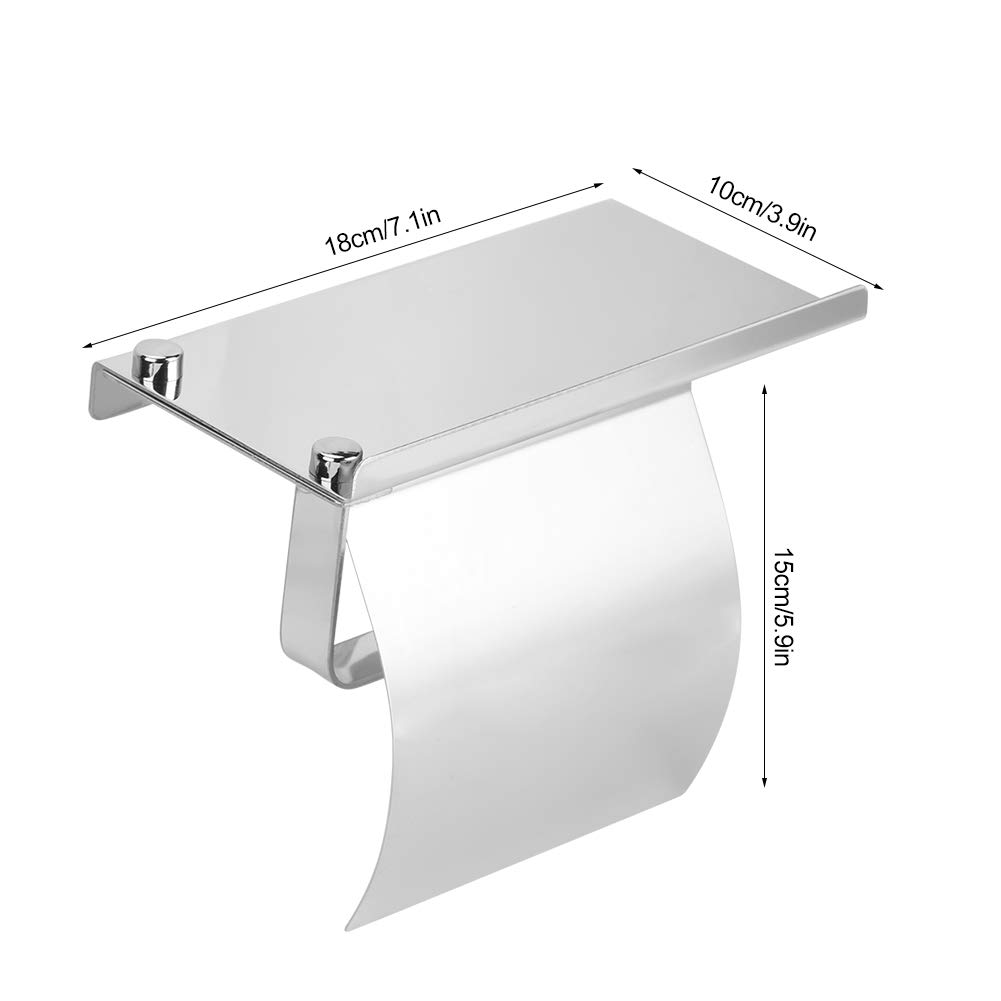 Paper Towel Holder Wall Mount Stainless Steel Toilet Roll Paper Rack with Mobile Phone Storage Shelf Wall Mounted 7.1inch