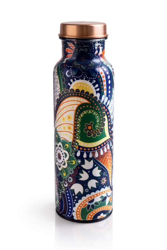 Image of PURE Copper Water Bottle Green Blue Dual Tone Leakproof Ayurvedic Drinking Bottle for Home Office Gym Travel Pure Copper Bottle for Health Benefits Durable Design