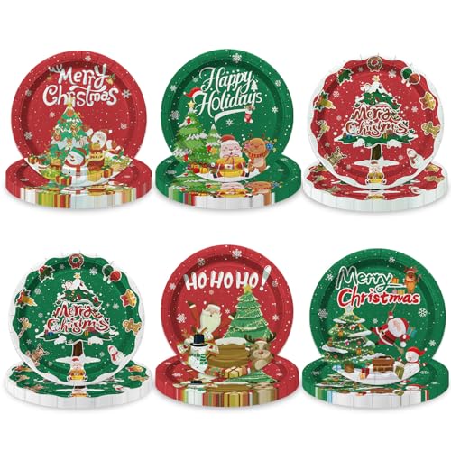PTECDROTS 60 Stück Weihnachtsteller – 22,9 cm Einweg-Pappteller,...