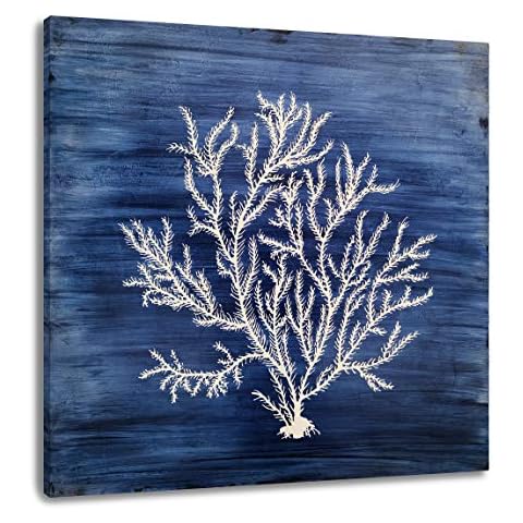 Yihui Arts Nautical Canvas Wall Art Hand Painted Navy Blue and White Coastal Painting Modern Abstract Tree Artwork for Living Room Bedroom Hall Way Decor Cover