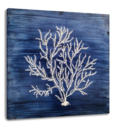 Yihui Arts Nautical Canvas Wall Art Hand Painted Navy Blue and White Coastal Painting Modern Abstract Tree Artwork for Living Room Bedroom Hall Way Decor