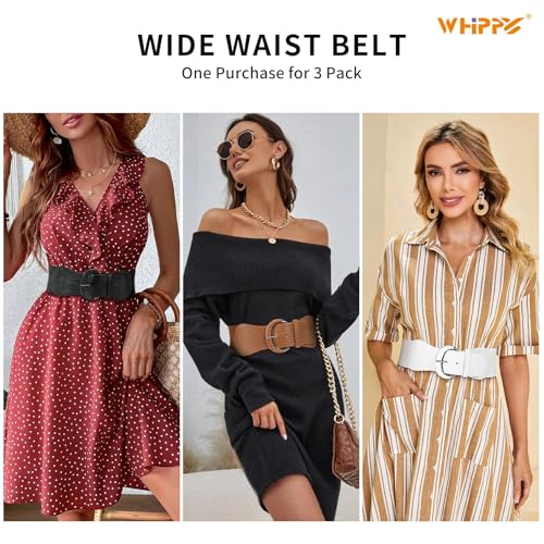 Image of WHIPPY 3 Pack 4 Pack Women Wide Elastic Waist Belt Vintage Stretchy Belt Waistband for Ladies Dresses