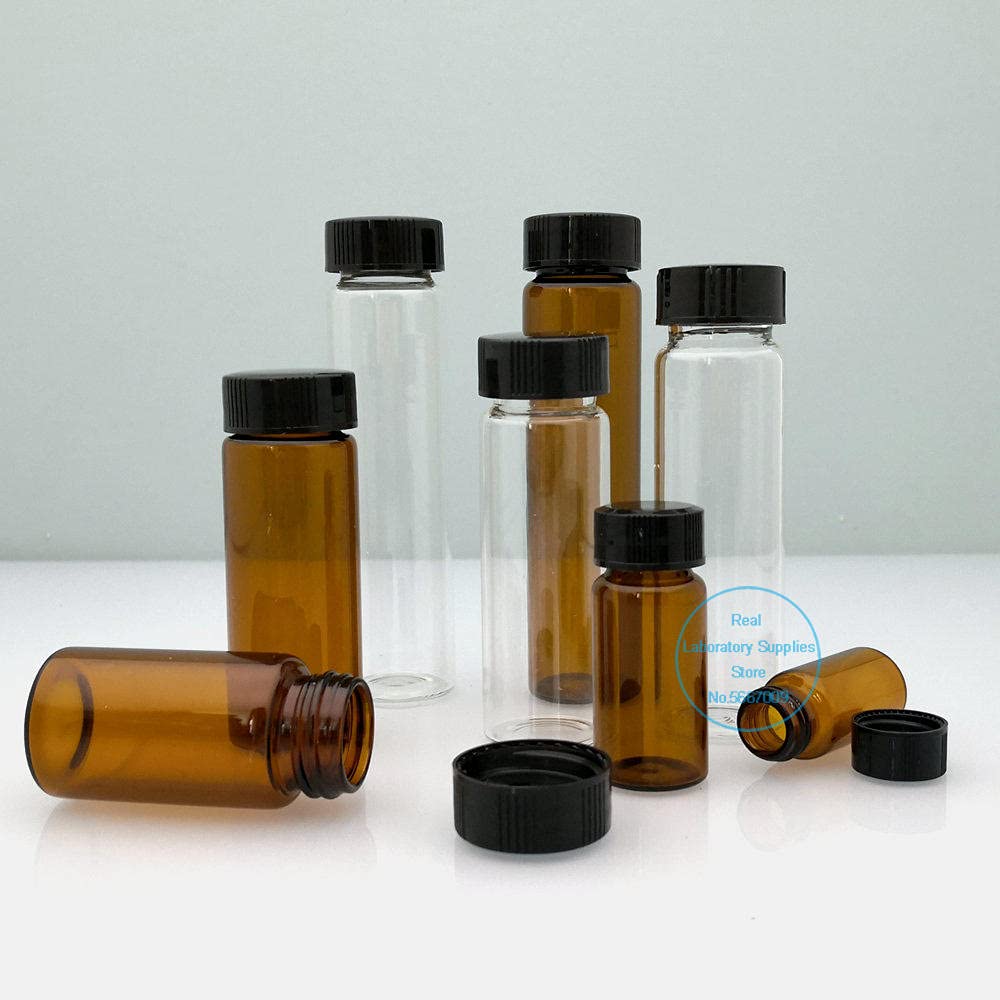 20pcs/lot 3ml 5ml 10ml 15ml 20ml 30ml 40ml 50ml (Clear/Brown) Glass Seal Bottle Reagent Lab Sample Vials with Plastic Lid Screw Cap: Industrial & Scientific